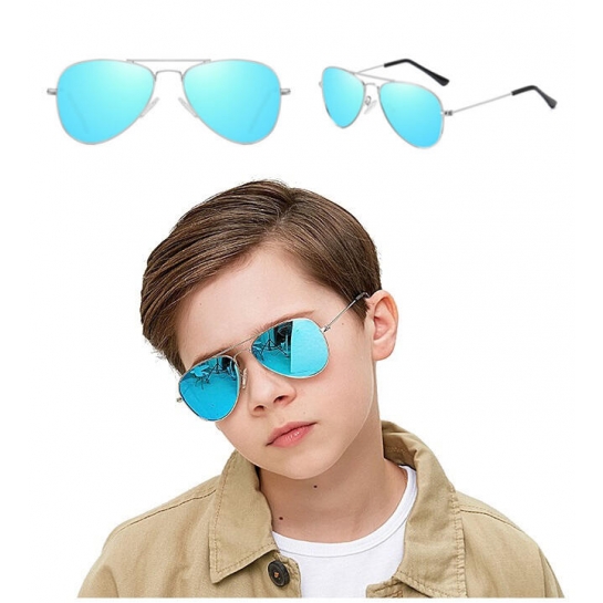 Okulary przeciwsłoneczne dziecięce pilotki lustrzanki niebieskie 484S-1